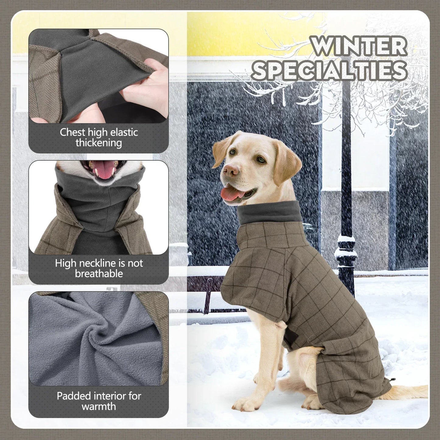 Chaqueta para perros a cuadros impermeable y cortavientos | Ropa de invierno acogedora para mascotas