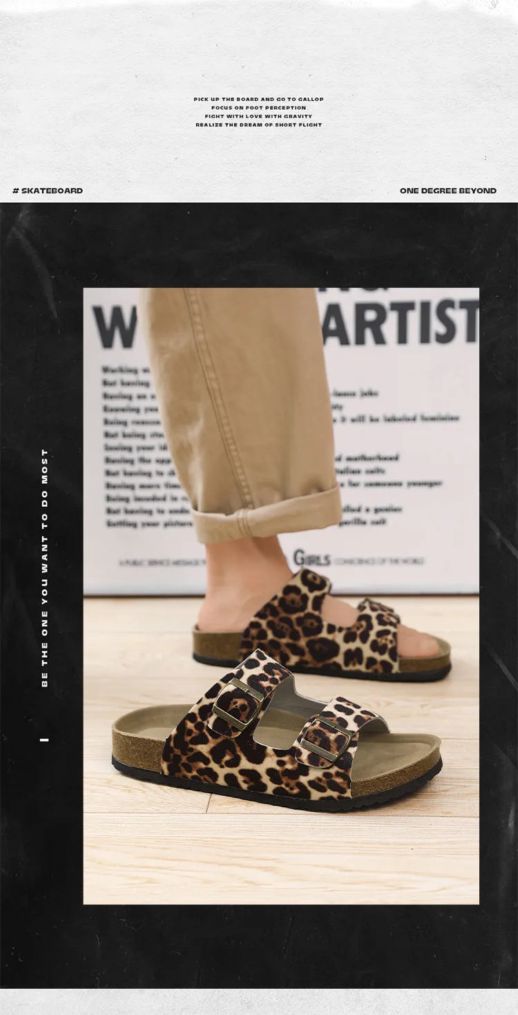 Summer Bestseller Cork Men's Flip-flops | Anti-slip Leopard Print Sandals