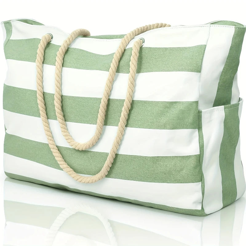 Large-Capacity Striped Waterproof Beach Tote Bag | Sand-Proof Storage