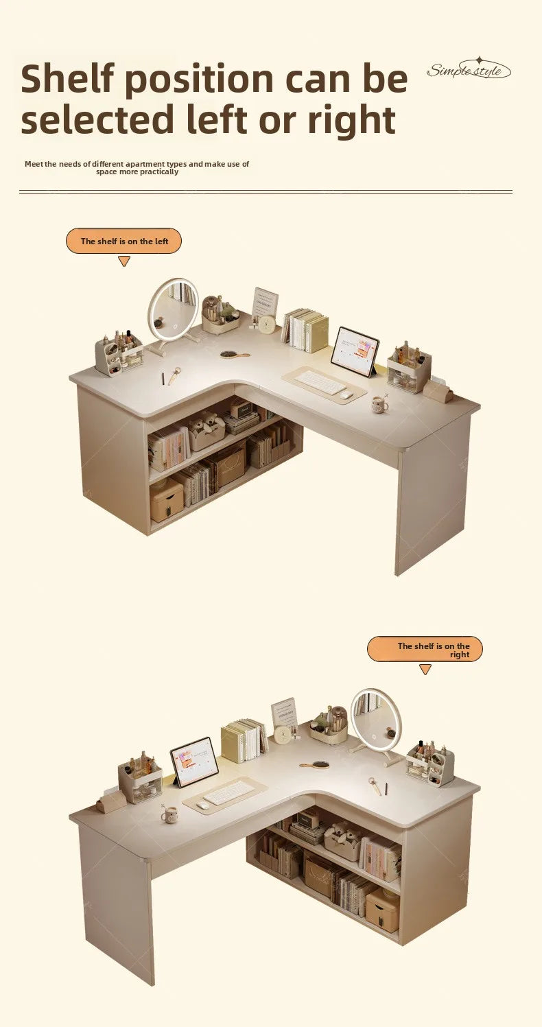 Integrated Corner Workbench & Bookshelf | Modern White Computer Desk