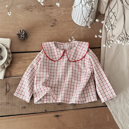 Blusa de manga larga a cuadros para bebé niña de algodón | Top lindo y cómodo para niña pequeña