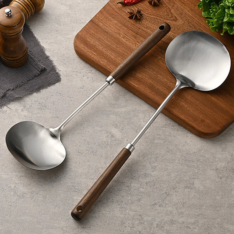 Stainless Steel Wok Spatula with Wooden Handle | Versatile Cooking Utensil
