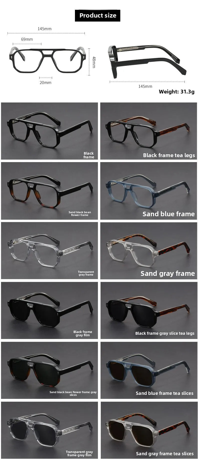 Stylish Anti Blue Light Photochromic Prescription Glasses for Men