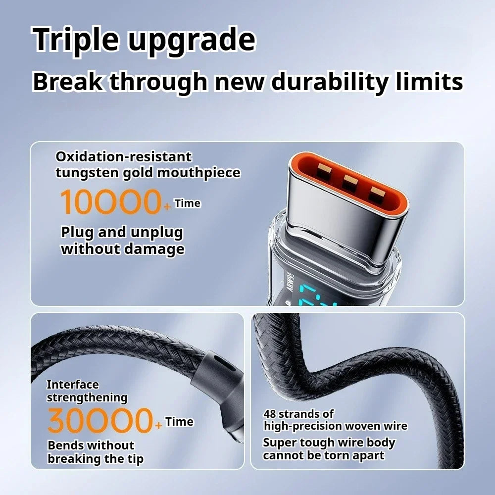 Smart Fast Charging Cable 60W 120W with LED Screen - Versatile & Durable