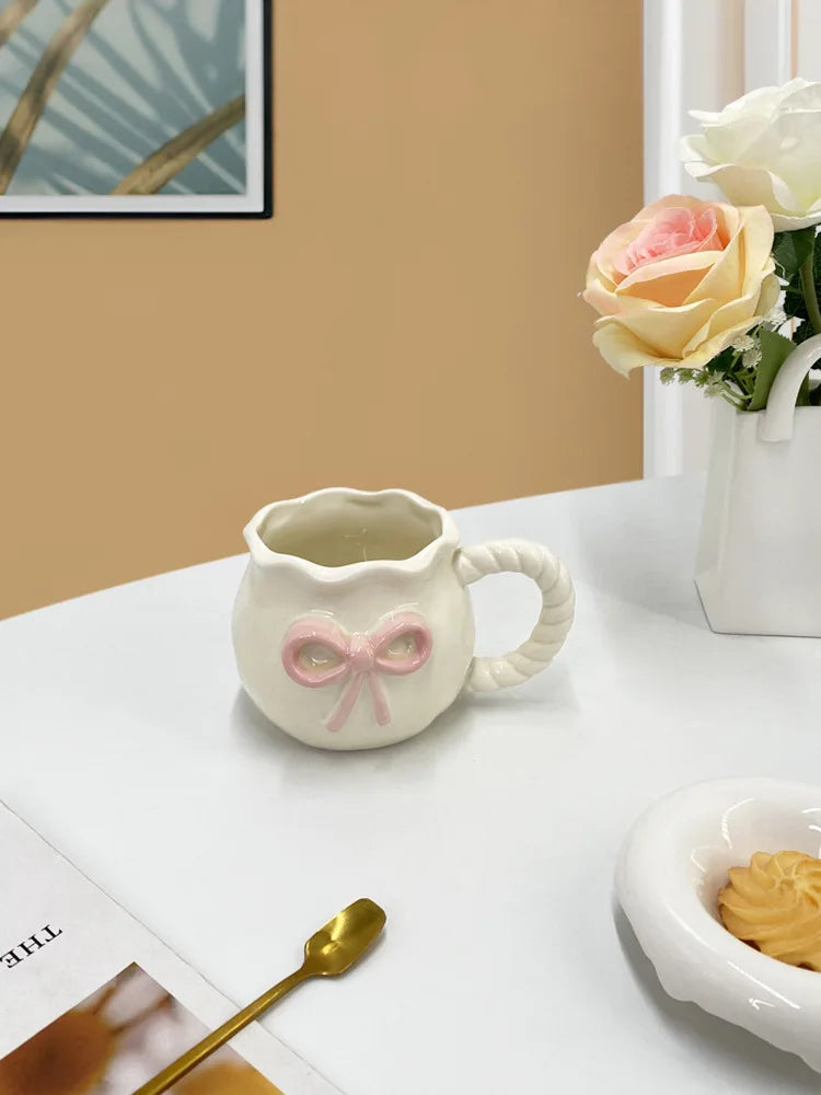 Cute Handmade Bow Ceramic Coffee Cup | Unique Gift Mug