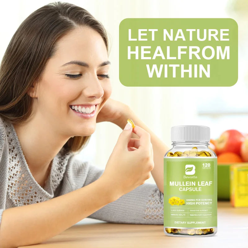 BEWORTHS Natural Mullein Leaf Capsules Support Immune and Digestive Health Lung Cleansing Relieve Asthma,Respiratory & Cough