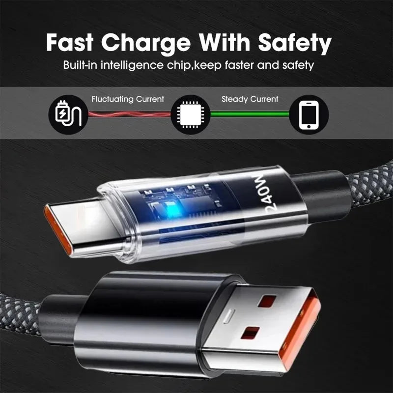 240W Nylon USB C PD Super Fast Charging Cable with LED Display