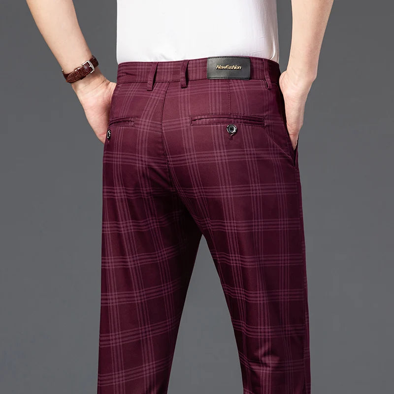 Men's Slim Cotton Plaid Pants | Casual Business Comfort Trousers
