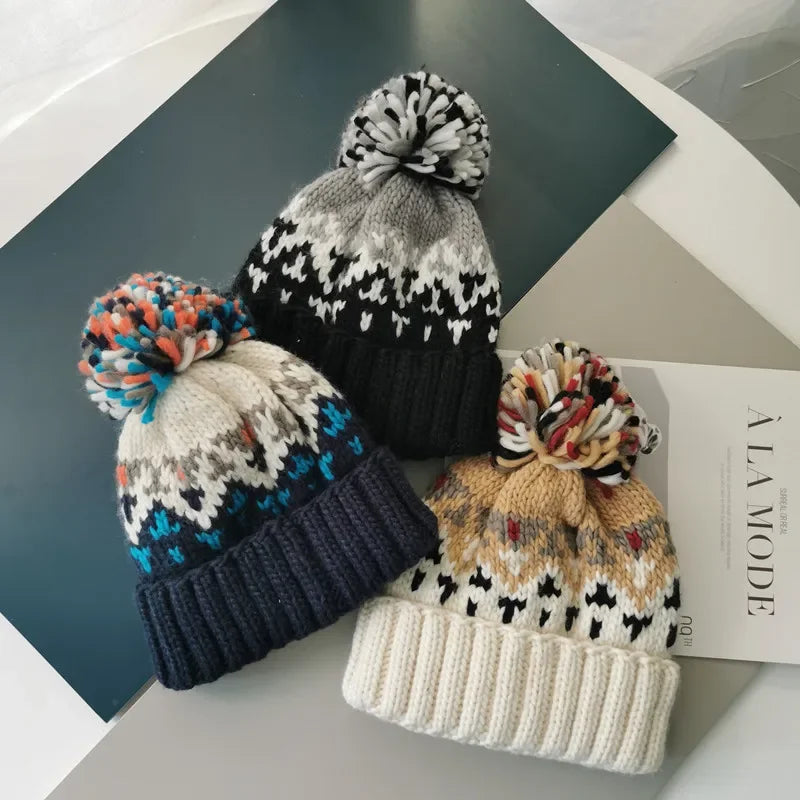 Unisex Fur Pompom Beanie Hat | Cozy Warm Knit Winter Cap