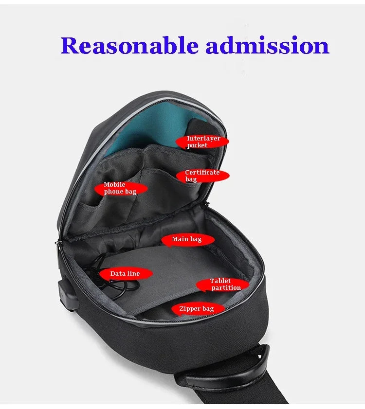 Designer Anti-theft Lock Crossbody Bag USB Charging Travel Shoulder Bag High Quality Messenger Bags Male Waterproof Chest Bag