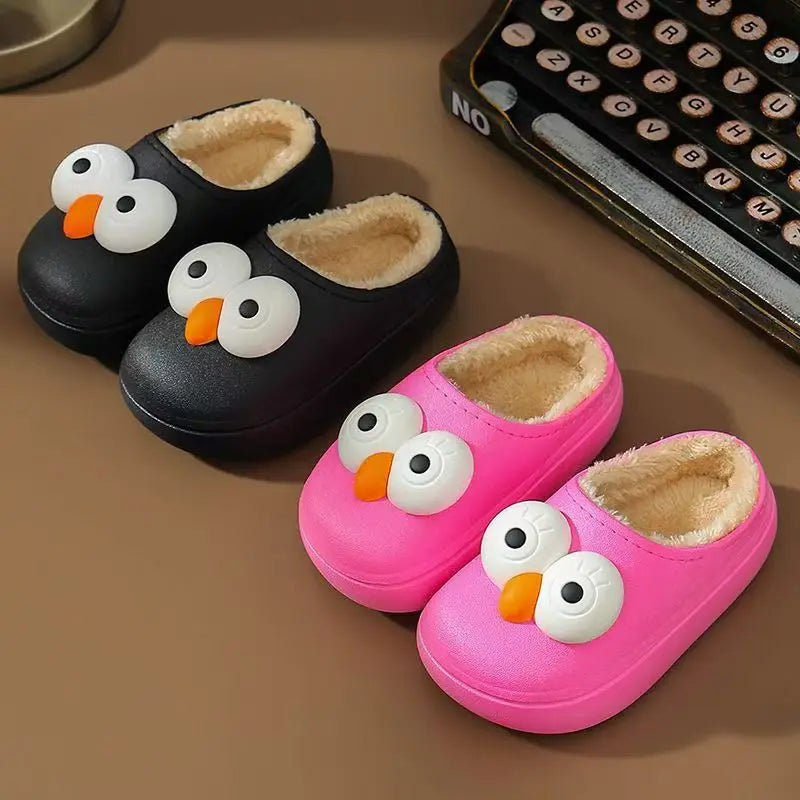 Kids 3D Big Eyes Animal Print Plush Slippers | Cozy Winter Shoes