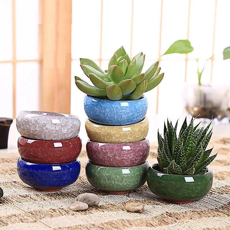 Cute Ice-Crack Glaze Flower Ceramic Succulent Planter