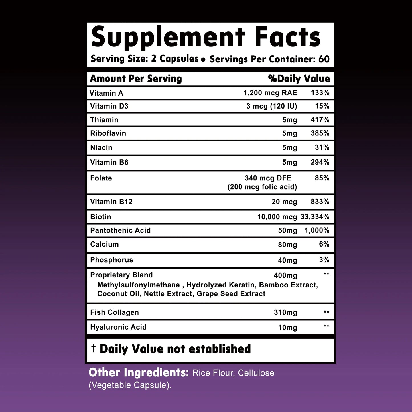 Biotin + Collagen + Keratin + Hyaluronic Acid Supplements