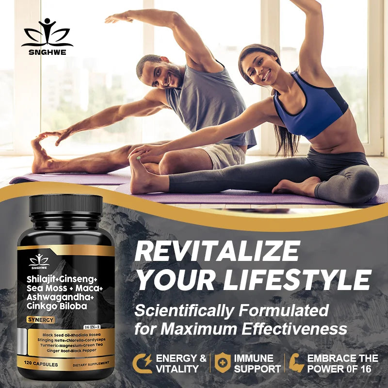 Shilajit Supplements Ginseng & Sea Moss & Ashwagandha & Ginkgo Biloba, Adaptive Energy Endurance Immune Antioxidants Gut Health