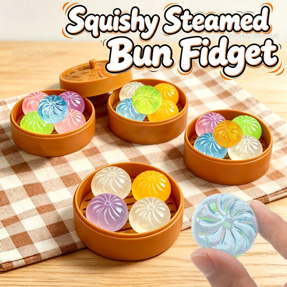 5 Mini Squishy Dumplings with Steamer Squeezable Toys Set Fidget Sensory Toy For Adults Stress-relieving Toys Birthday Favors