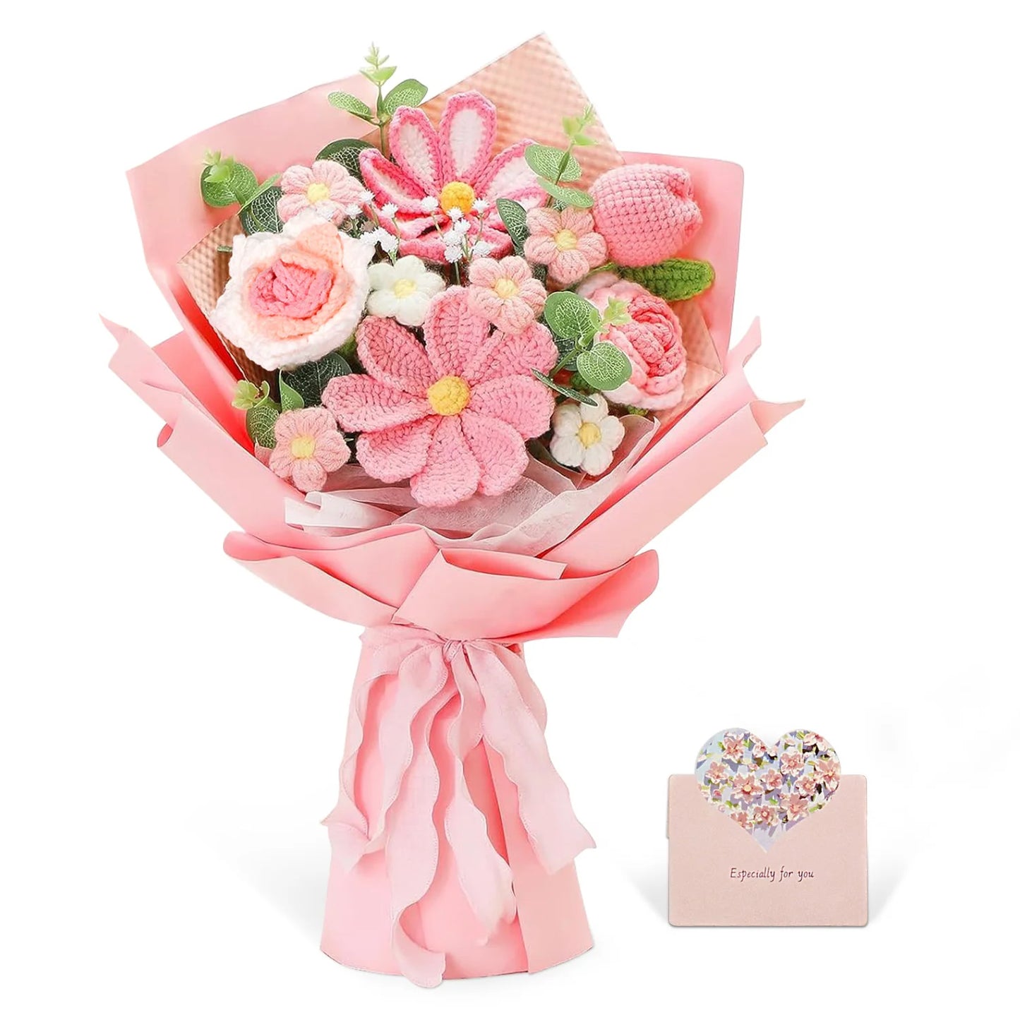 Handmade Crochet Pink Flowers Bouquet | Beautiful Floral Gift