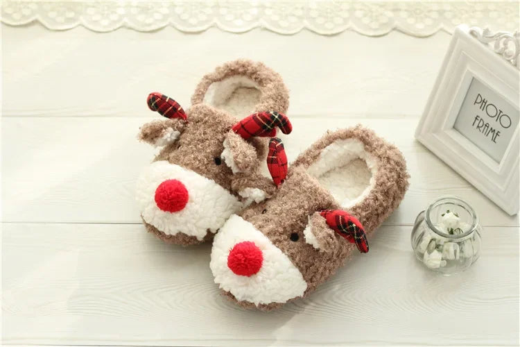 Women's Christmas Elk Plush Slippers | Cozy Winter House Footwear