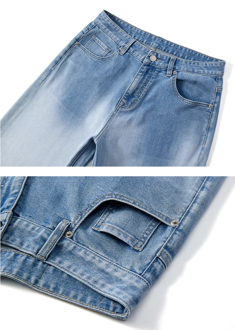 Men's Summer High Street Gradient Light Blue Jeans | Comfortable Fit