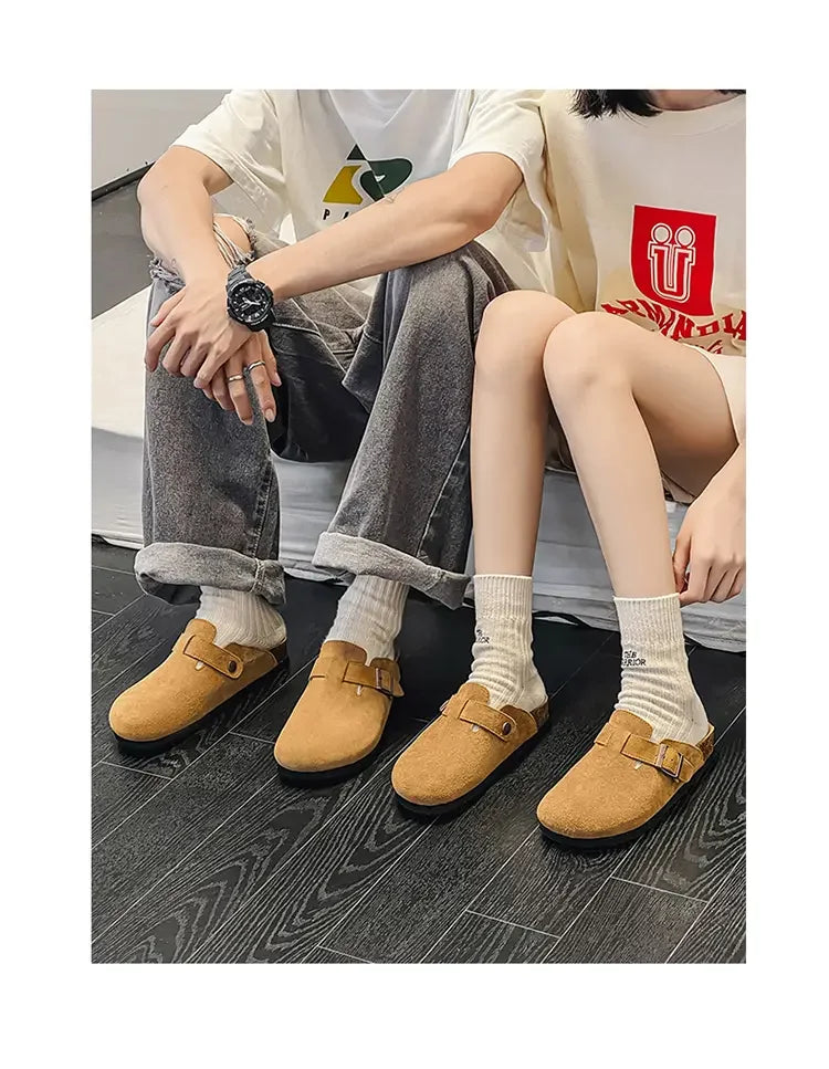 Cow Suede Cork Mules Slippers for All Seasons | Comfortable Clogs