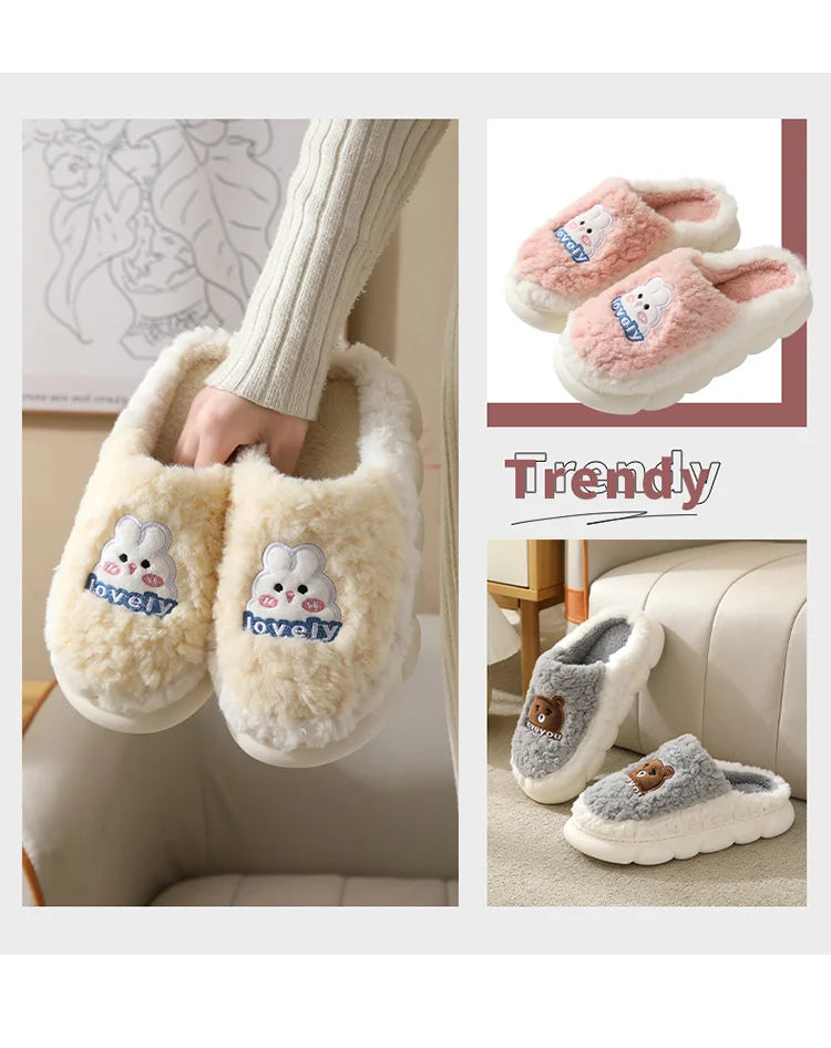 Women's Cute Cartoon Rabbit Plush Slippers | Cozy Indoor Footwear