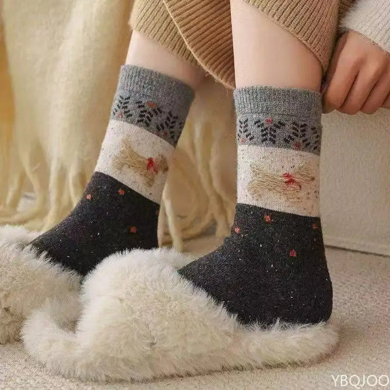 5 Pairs Dog Pattern Plush Women's Socks | Cozy Mid-Tube Styles