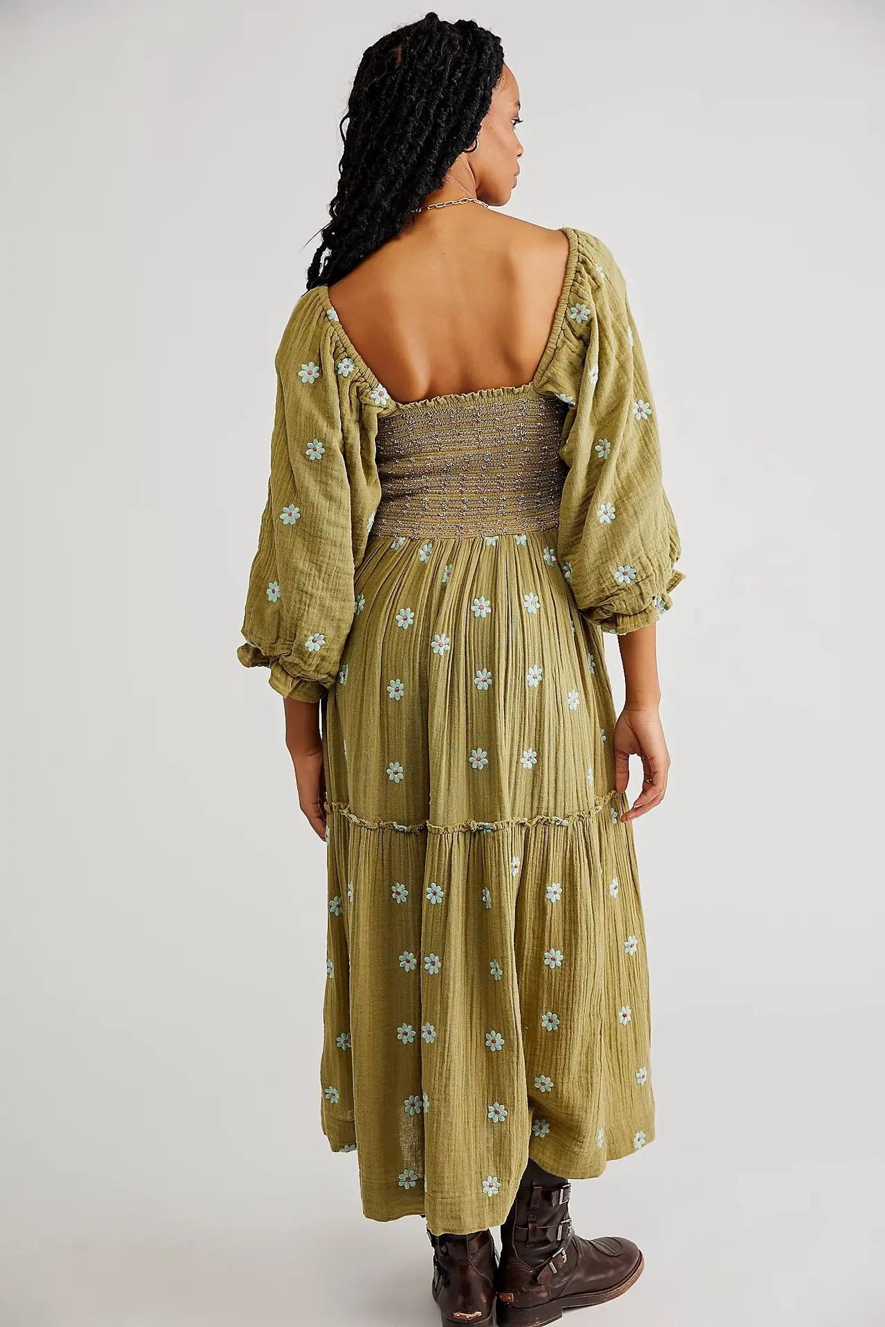 Boho Floral Embroidery Maxi Dress for Women | Casual Fashion