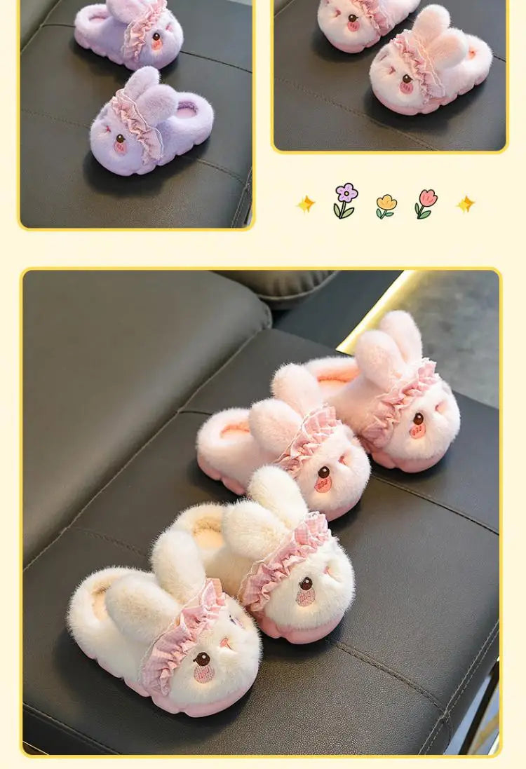 Cute Rabbit Plush Cotton Slippers for Kids | Soft Warm Indoor Shoes