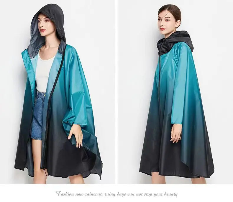 Big Size Women Gradient Color Raincoat | Lightweight Waterproof Cloak