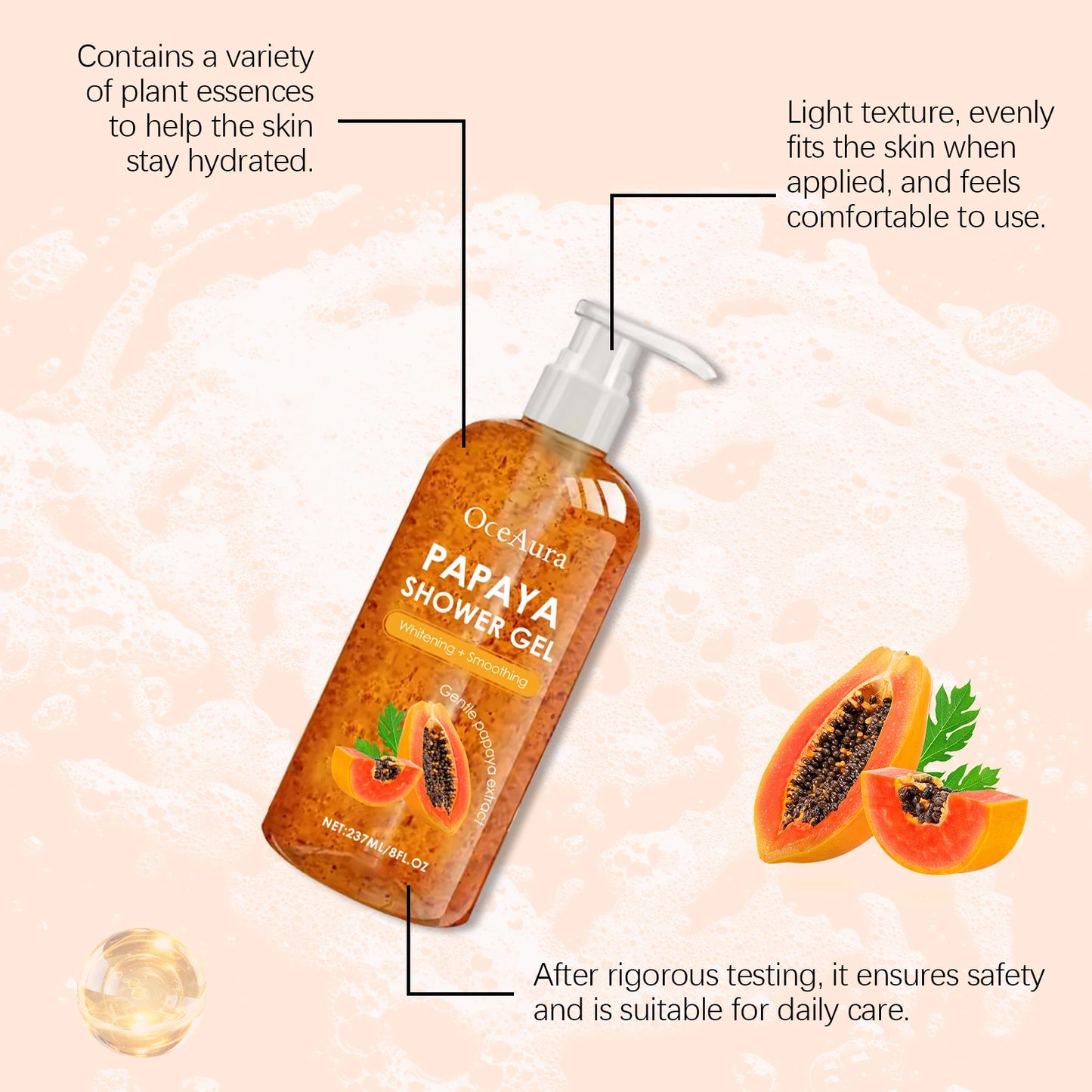 Whitening Papaya Shower Gel | Smoothing Cleansing Body Wash