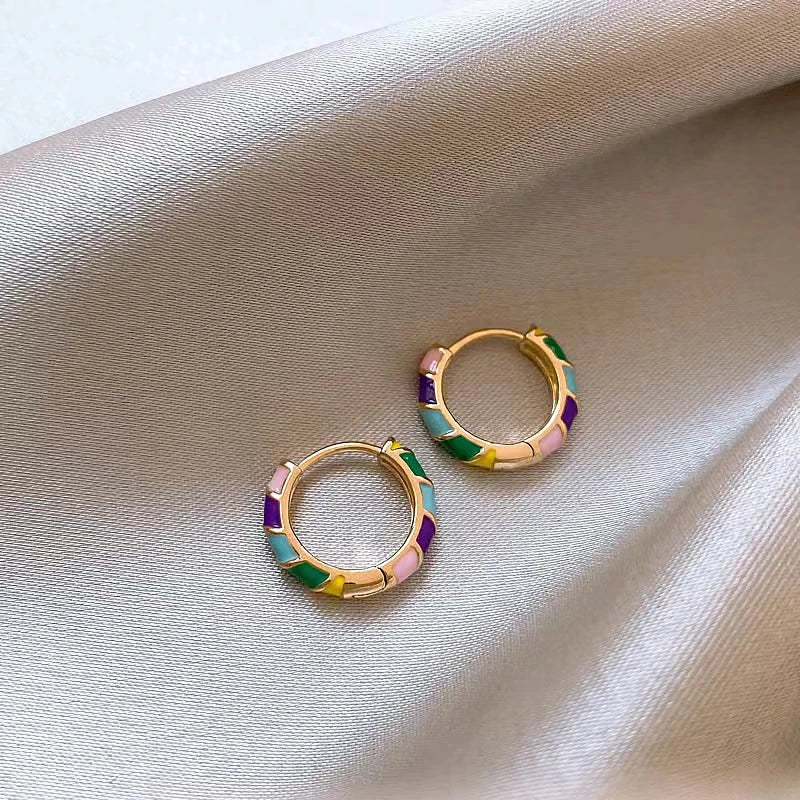 Romantic Retro Enamel Gold Hoop Earrings for Women | Fashion Jewelry