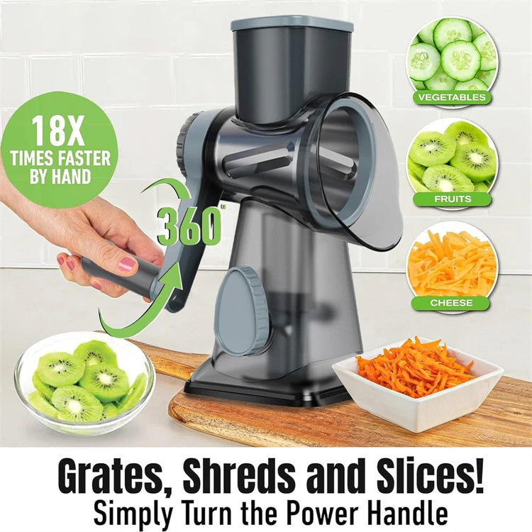 Versatile 3-in-1 Rotary Cheese Grater | Manual Vegetable Slicer