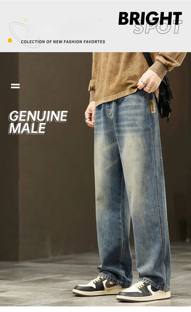 Men's Vintage Casual Jeans | Trendy Loose Fit Wide Denim Pants