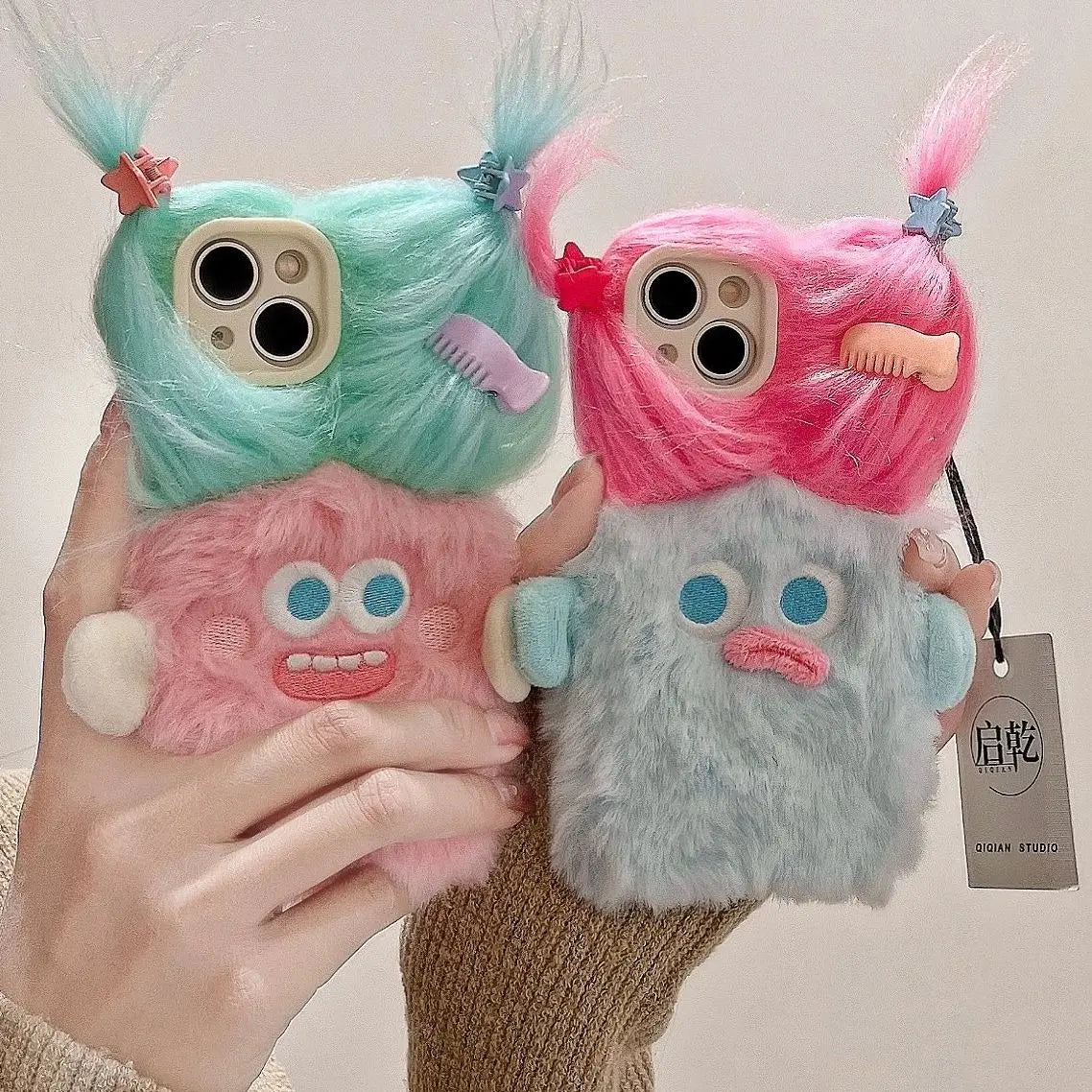 3d Cute Cartoon Plush Phone Case,  for IPhone 16 15 14 13 12 11 Mini Pro Max X XR XSMax,funny Shock-proof Phone Covers