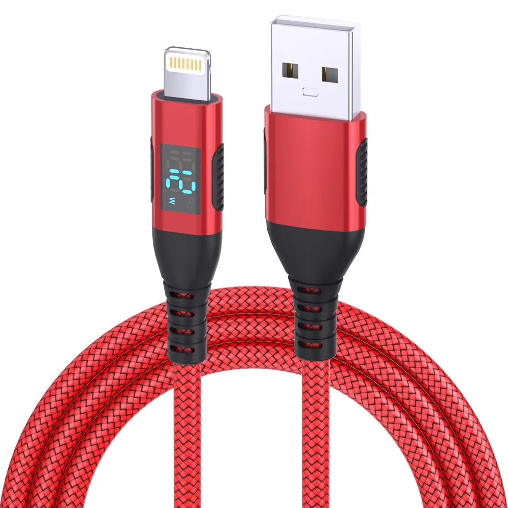 MFi Certified USB A to Lightning Fast Charging Cable with LED Display