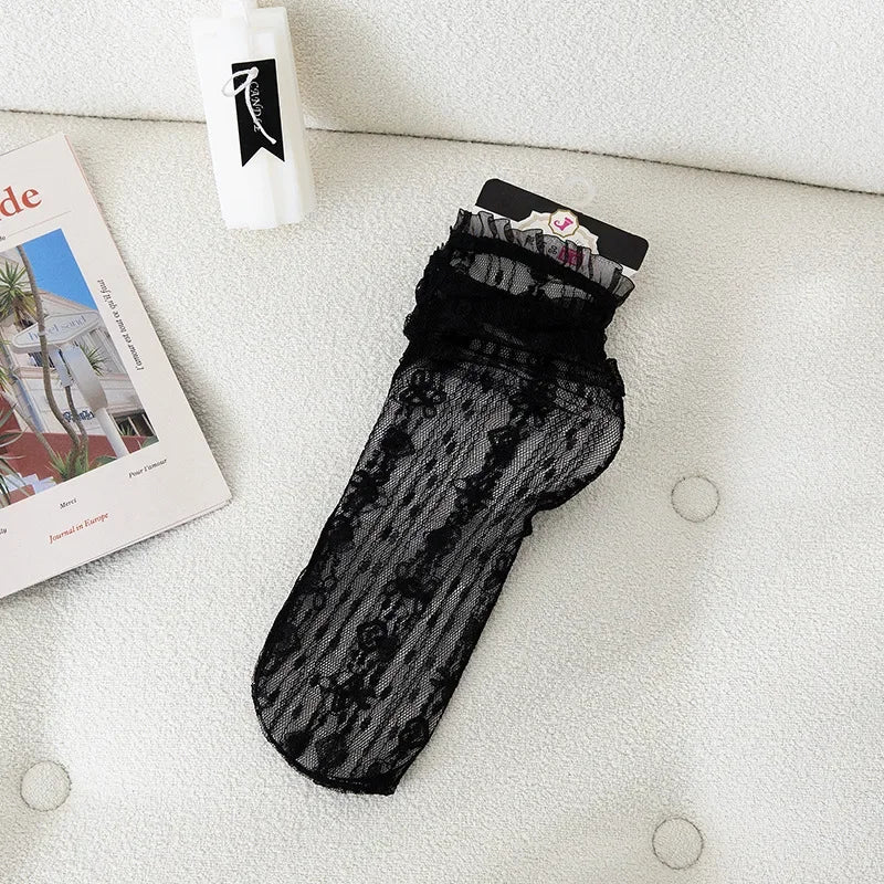 Ultra-Thin Transparent Lace Ruffle Socks for Women | Summer Style