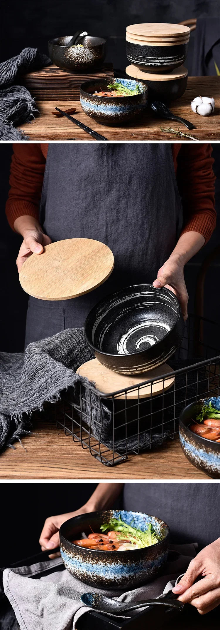 Japanese Style Ceramic Ramen Bowl Set | Elegant Dinnerware