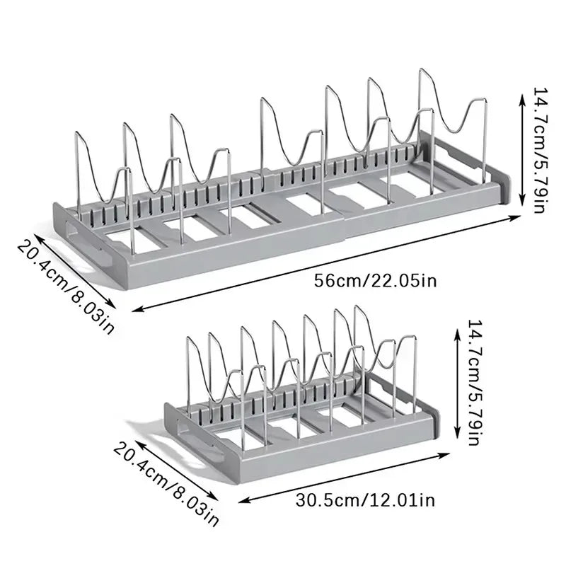 Expandable Kitchen Pot Pan Organizer | Adjustable Lid Storage