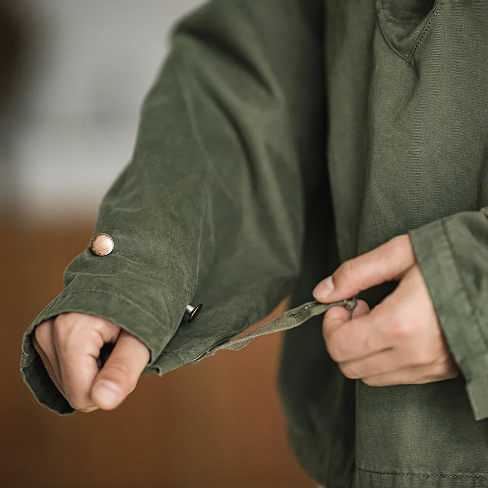 Men's Retro Green Hooded Sweatshirt | Stylish Adjustable Windbreaker