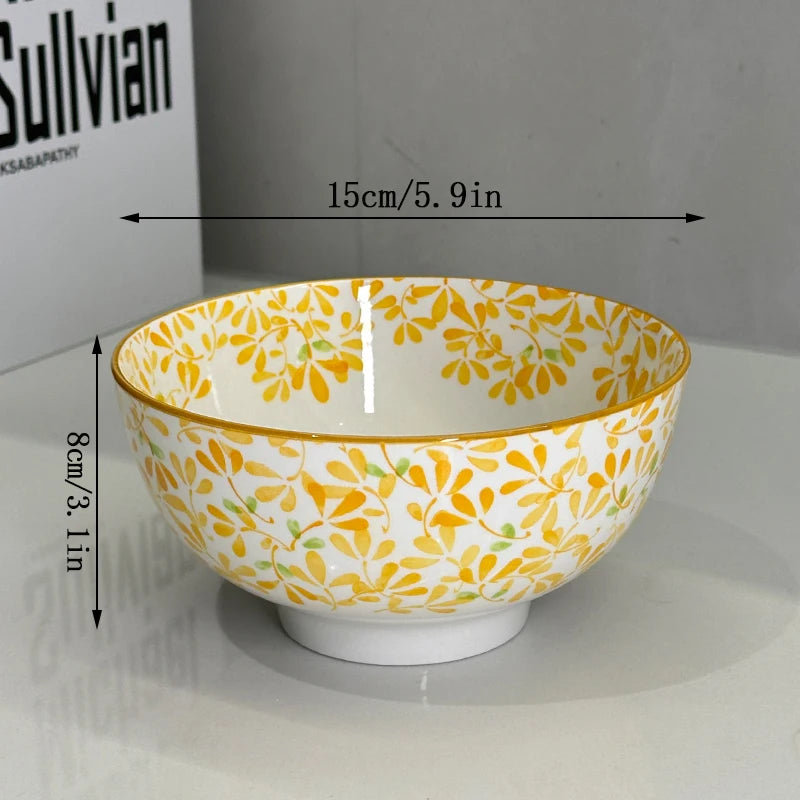 6-Inch Large Capacity Ceramic Bowl | Floral Design for All Meals