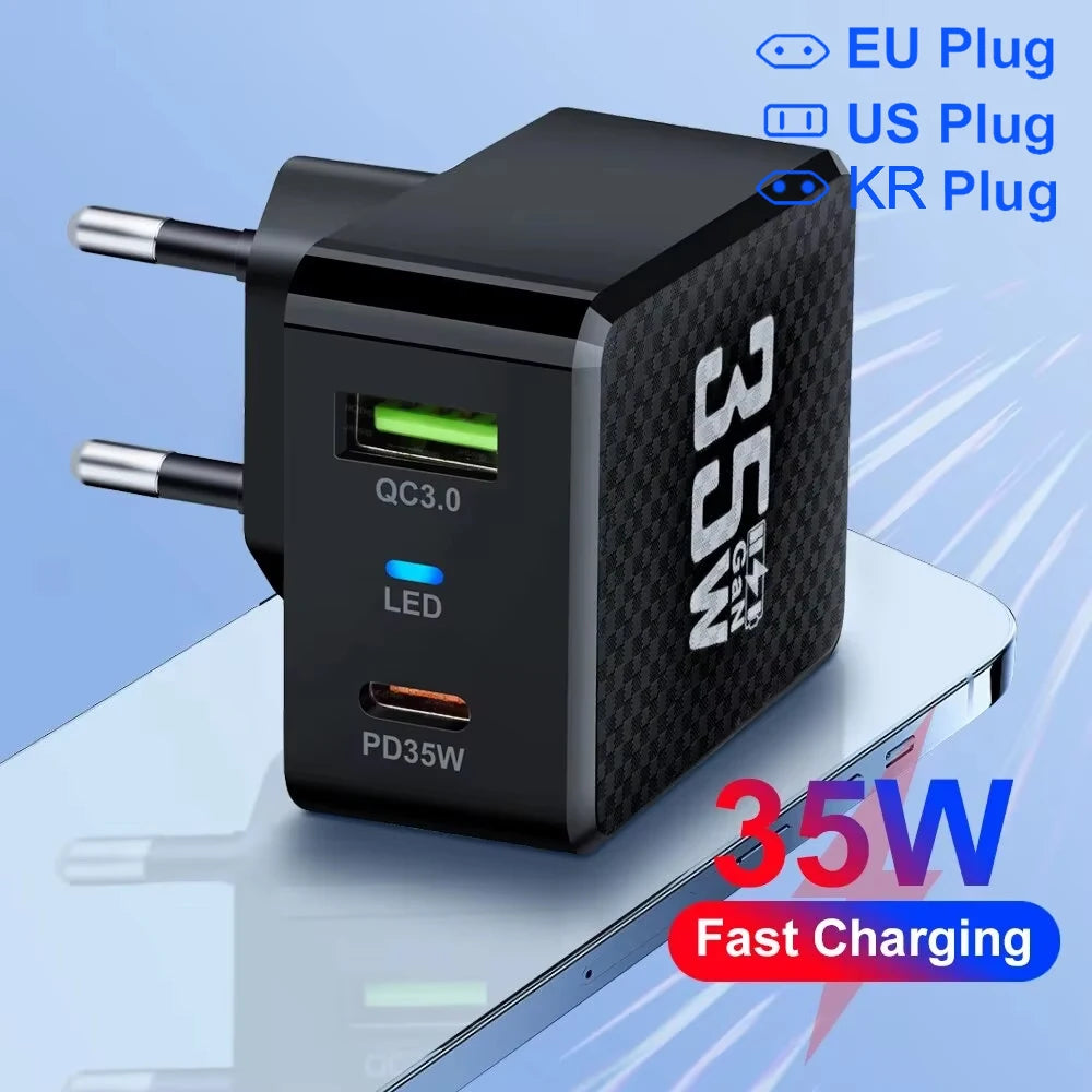 35W GaN Dual Port Fast Charger | USB-C & USB-A Wall Adapter