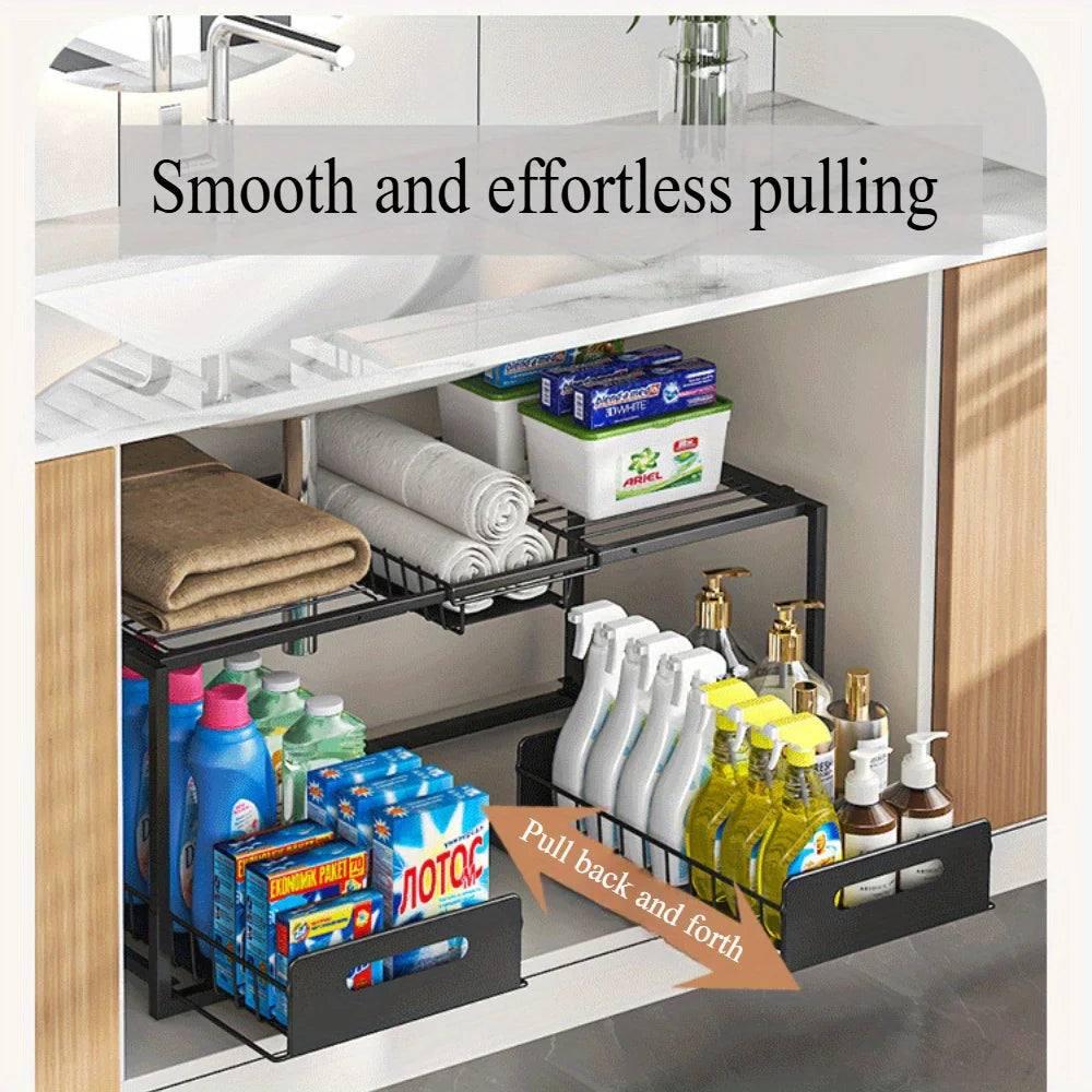 Double Layered Under Sink Storage Rack | Adjustable & Space-Saving