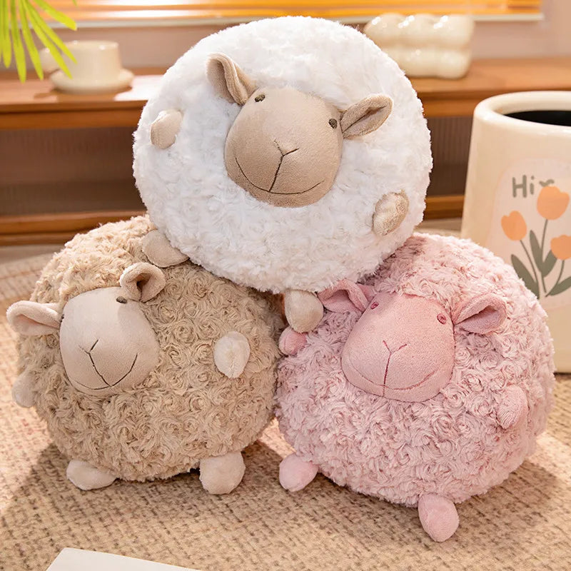 Adorable Round Sheep Plush Pillow Toy - Soft Fluffy Lamb Cushion