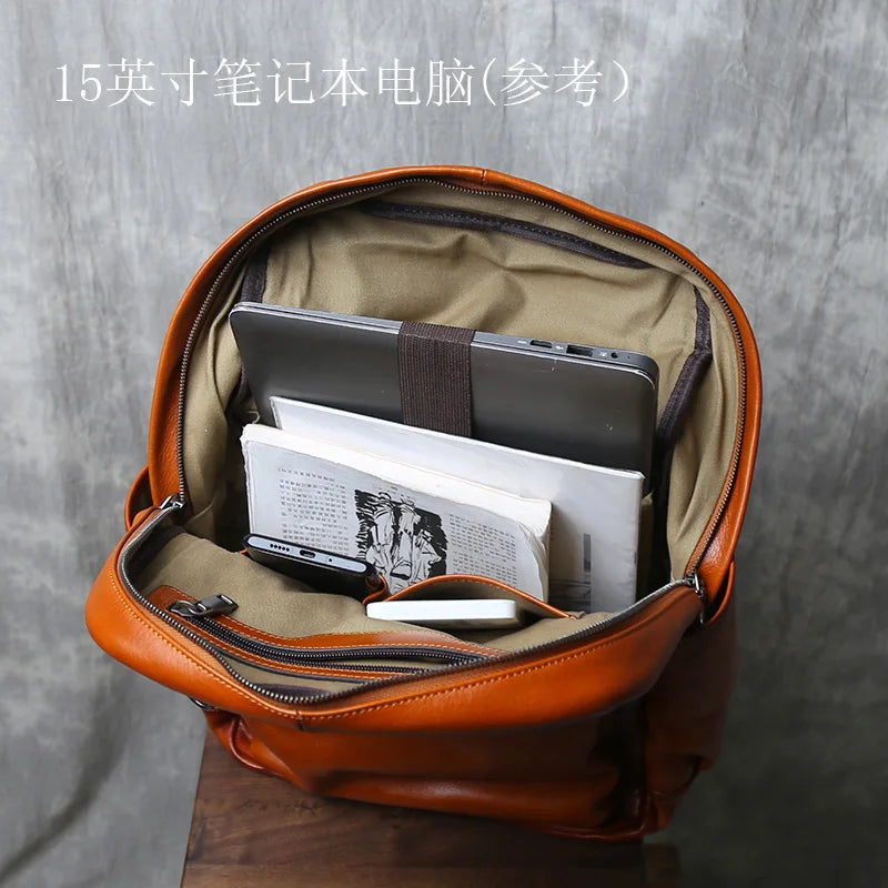 Vintage Leather Backpack for Men | Retro Casual Cowhide Design
