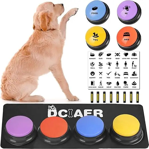 Botones para perros para comunicación, botones parlantes para perros, 8 botones de sonido grabables + 24 patrones de escenas + 1 alfombrilla para botones de perro + 16 pilas AAA