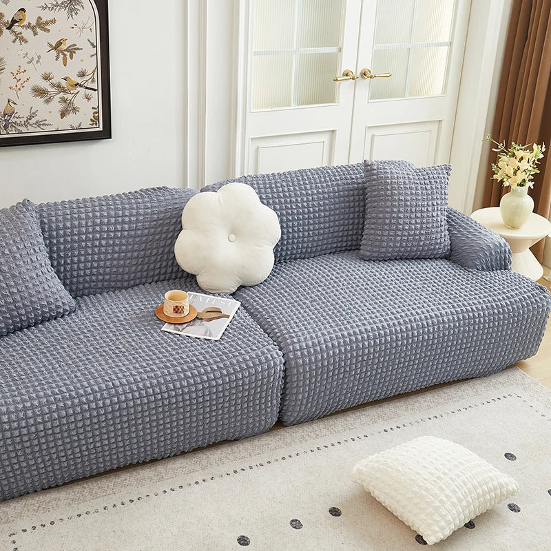 Solid Color Bubble Popcorn Sofa Cover | Elastic & Durable Fit