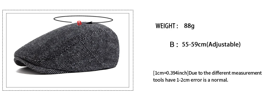 Unisex Vintage Herringbone Beret | Stylish Warm Newsboy Cap