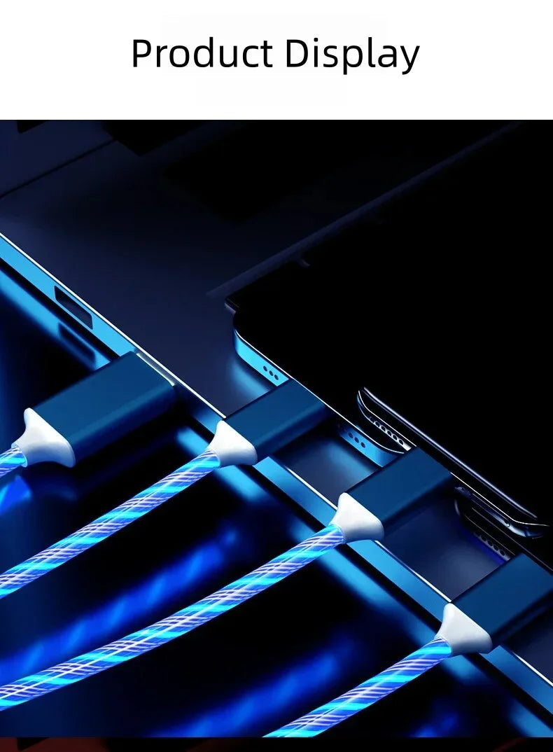 3 IN 1 Glowing LED Light Phone Charger | Luminous USB Type C Cable