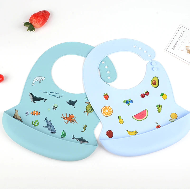 Waterproof Silicone Baby Bibs | Adjustable Cute Feeding Aprons