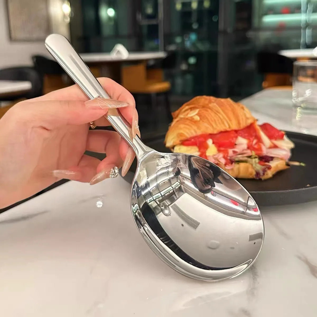 Large Stainless Steel Round Spoon | Perfect Kitchen Utensil