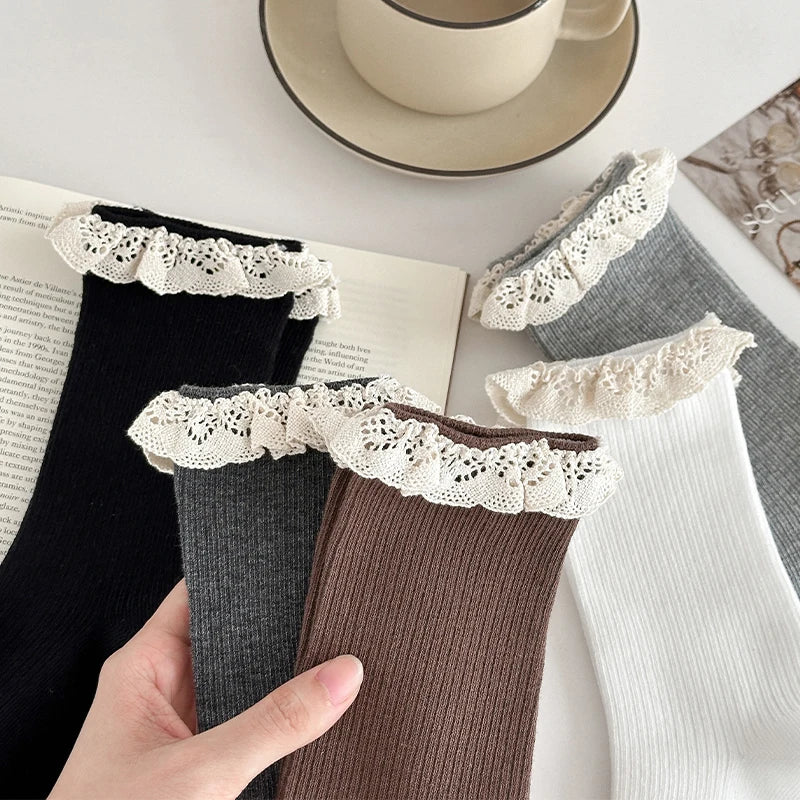 Women's Cotton Lace Edge Socks | Stylish Pack of 5